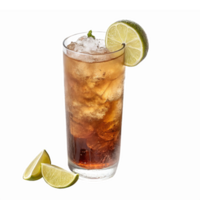 Refreshing Iced Tea Beverage with Ice Cubes and Lime Slices on Transparent Background png