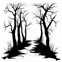 Mystical Forest Path with Silhouetted Trees and Ethereal Light Glow for Nature Inspired Designs png