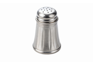 Shiny Metal Salt Shaker with Holes for Condiment Dispensing in Kitchen Setting png