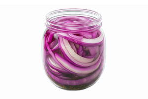 Vibrant Pickled Red Onions in Glass Jar with Transparent Background for Culinary Use png