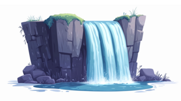 Stunning Waterfall Cascading Down Rocky Cliffs Surrounded by Lush Greenery and Calm Pool png