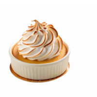 Delicious Creamy Lemon Meringue Pie with Swirled Topping in a White Dish on Transparent Background png