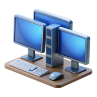 sereno tradicional uma poderoso Área de Trabalho computador com múltiplo monitores genuíno png