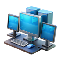 vibrante criativo uma poderoso Área de Trabalho computador com múltiplo monitores Prêmio png