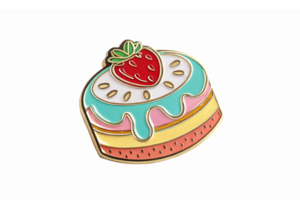 Colorful Strawberry Cake Enamel Pin Design with Whimsical Cream and Layered Frosting png