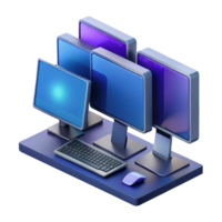 magnífico abstrato uma poderoso Área de Trabalho computador com múltiplo monitores autêntico png