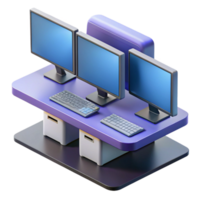 deslumbrante vintage uma poderoso Área de Trabalho computador com múltiplo monitores genuíno png