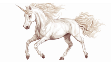 Majestic White Unicorn with Flowing Mane Running Creatively Illustrated on Transparent Background png