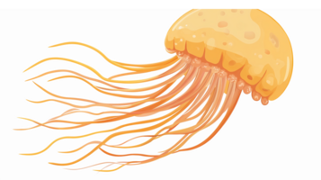 Bright Yellow Jellyfish with Flowing Tentacles in Dynamic Underwater Movement png
