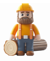 Woodworker Character with Logs and Tree Round in Bright Color Style png