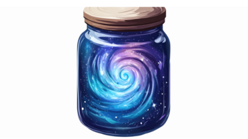 Galaxy in a Jar Dreamy Cosmic Swirl with Stars and Nebula Inside Glass Container png
