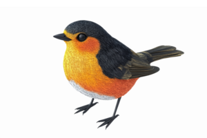 Realistic Illustration of a Colorful Songbird with Bright Orange and Black Feathers png
