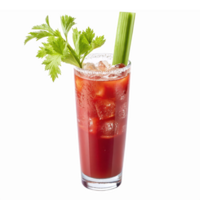 Fresh Tomato Juice Cocktail with Celery Garnish and Ice Cubes for Refreshing Beverages png