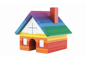 coloré bloquer maison conception avec arc en ciel toit et brique des murs pour espiègle architecture thèmes png