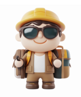 Adventurous Cartoon Explorer Character with Sunglasses and Hard Hat Ready for Outdoor Activities png