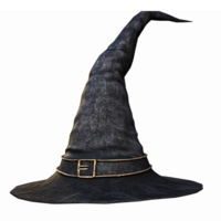 Mystical Black Witch Hat with Tall Pointed Design and Decorative Belt for Halloween Celebrations png