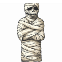 Detailed Vintage Style Mummy Skull Character with Wrapped Bandages Perfect for Halloween Themes png