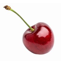 Fresh Red Cherry with Glossy Texture and Vibrant Green Stem on Transparent Background png