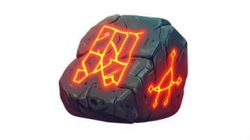Illuminated Ancient Rune Stone with Glowing Symbols Ideal for Fantasy Design and Gaming png