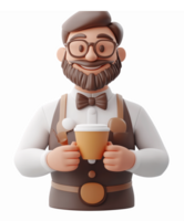 Friendly Barista Character Holding Coffee Cup in Warm Inviting Style for Cafe Branding png