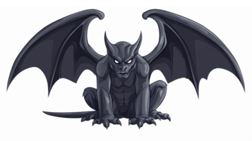 Menacing Black Gargoyle Illustration with Majestic Wings for Fantasy and Gothic Design Projects png