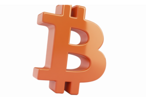Three Dimensional Bitcoin Symbol Representation in Vibrant Orange Color for Cryptocurrency Design png