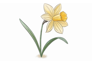 Yellow Daffodil Flower Illustration with Green Leaves for Spring and Floral Design Projects png