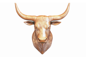 Realistic 3D Bull Head with Prominent Horns for Rustic Decor and Branding Applications png