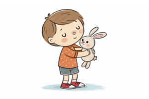 Adorable Child with Bunny Plush Toy Embracing Friendship and Imagination png