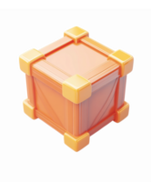 3D Orange Treasure Chest with Yellow Corners for Game Design and Animation Projects png