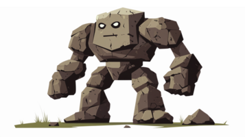 Fantasy Rock Creature Character Standing on Grass with Animated Eyes and Unique Features png