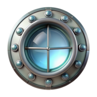 serene abstract Spaceship window, reinforced glass, circular shape high quality png