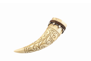 Decorative Carved Horn with Intricate Patterns and Natural Finish on Transparent Background png