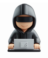 Stylized Hacker Character with Laptop and Hooded Jacket in Modern Digital Environment png