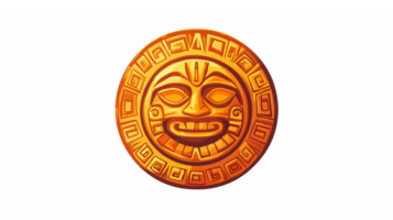 Ancient Aztec Sun Symbol with Intricate Patterns and Smiling Face on Transparent Background png