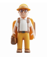 Friendly Male Construction Worker Character with Tools and Backpack in Bright Colors on Transparent Background png