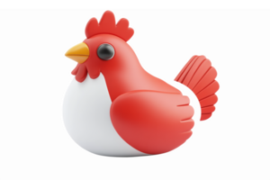Cute Cartoon Chicken Character in 3D Style with Red and White Color Scheme png