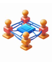 4 Person Network Connection with Central Node and Colorful Lines for Collaboration and Communication png