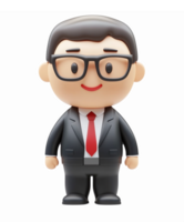 Friendly Cartoon Businessman Character in Suit with Glasses Smiling and Standing on Transparent Background png