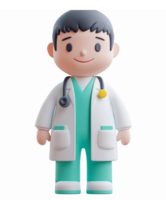 Cute Doctor Character with Stethoscope and Smiling Face in Scrubs and Lab Coat png