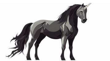Majestic Black Unicorn with Flowing Mane and Sparkling Horn in Transparent Background png
