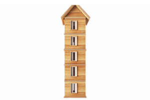Tall Wooden House with Multiple Windows and Roof for Architecture and Design Projects png