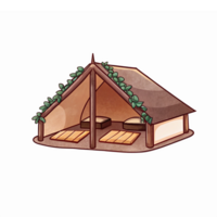 Cozy Camping Tent with Wooden Floor and Greenery for Outdoor Adventures and Gatherings png