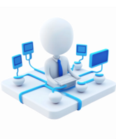 3D Character Managing Network Connections with Multiple Screens and Data Flow png