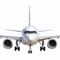 Realistic Front View of a Modern Passenger Airplane with Detailed Jet Engines Transparent Background png