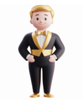 Charming Cartoon Character in Formal Tuxedo with Bow Tie for Celebratory Event Themes png