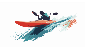 Dynamic Kayaking Adventure with Splashing Waves and Energetic Motion in Art png