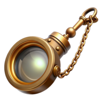 impressive modern Steampunk monocle with a delicate brass frame and chain high resolution png
