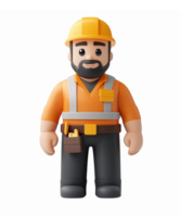 3D Construction Worker Character with Hard Hat and Safety Vest for Project and Design Use png