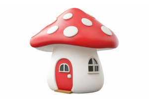 Whimsical Mushroom House with Red Cap and White Polka Dots on Transparent Background png